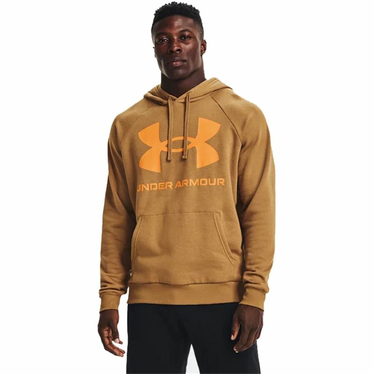 Felpa con Cappuccio Uomo Under Armour Rival Big Logo Ocra Taglia:L