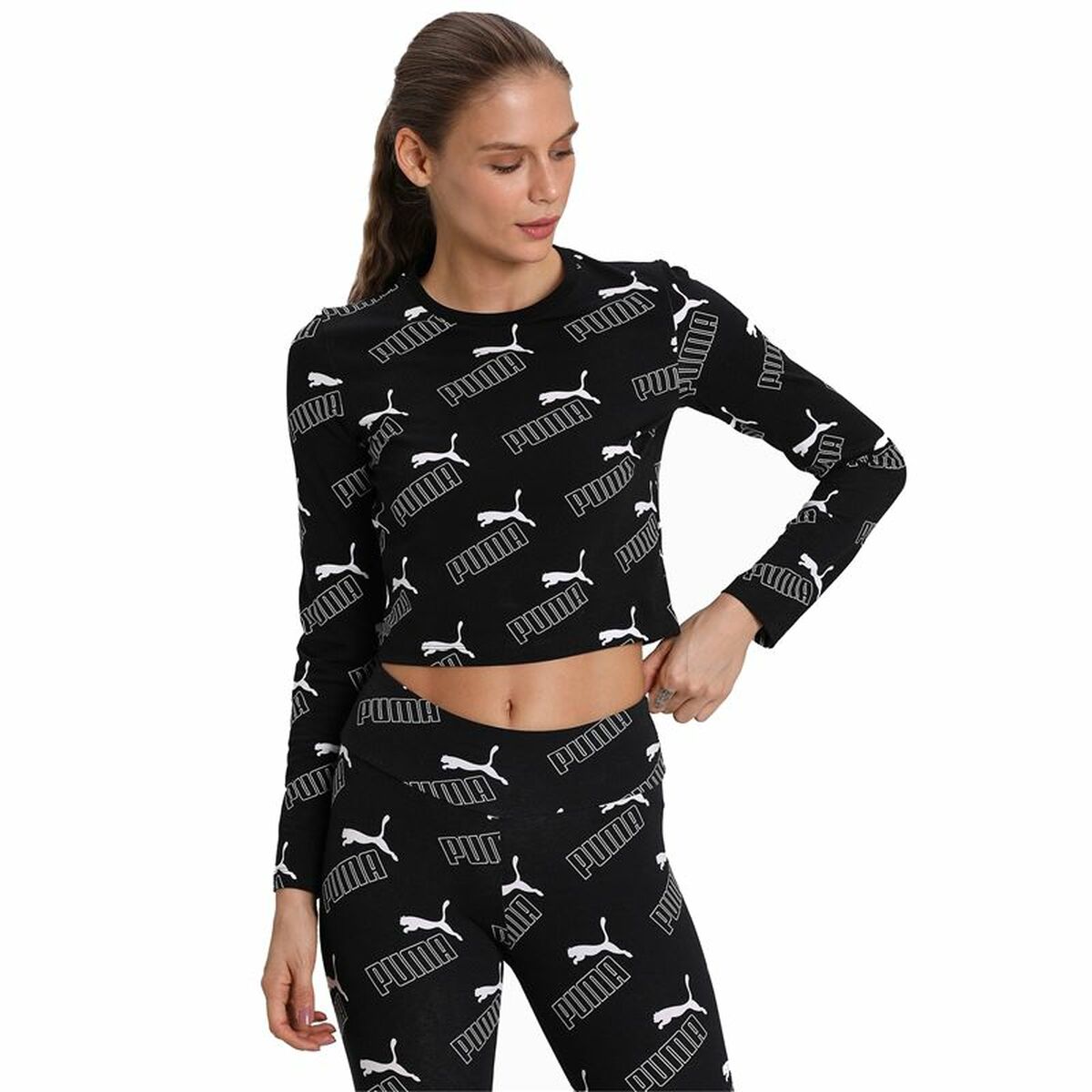Maglia a Maniche Corte Donna Puma Amplified AOP LS Fitted  Nero Taglia:M