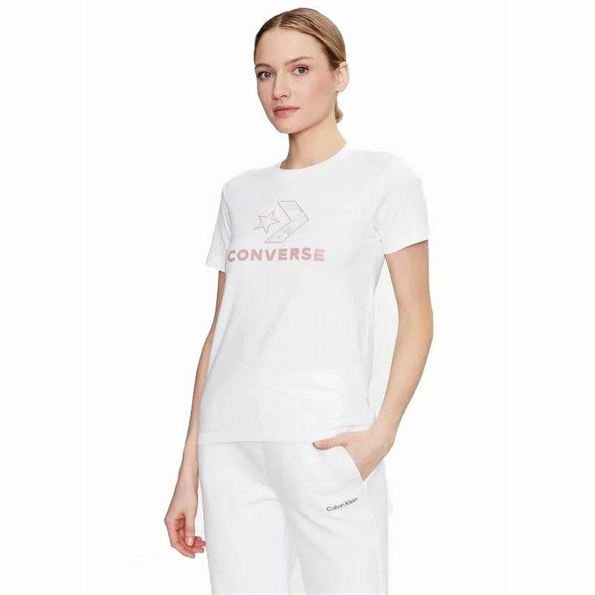 Maglia a Maniche Corte Donna Converse Seasonal Star Chevron Bianco Taglia:XS