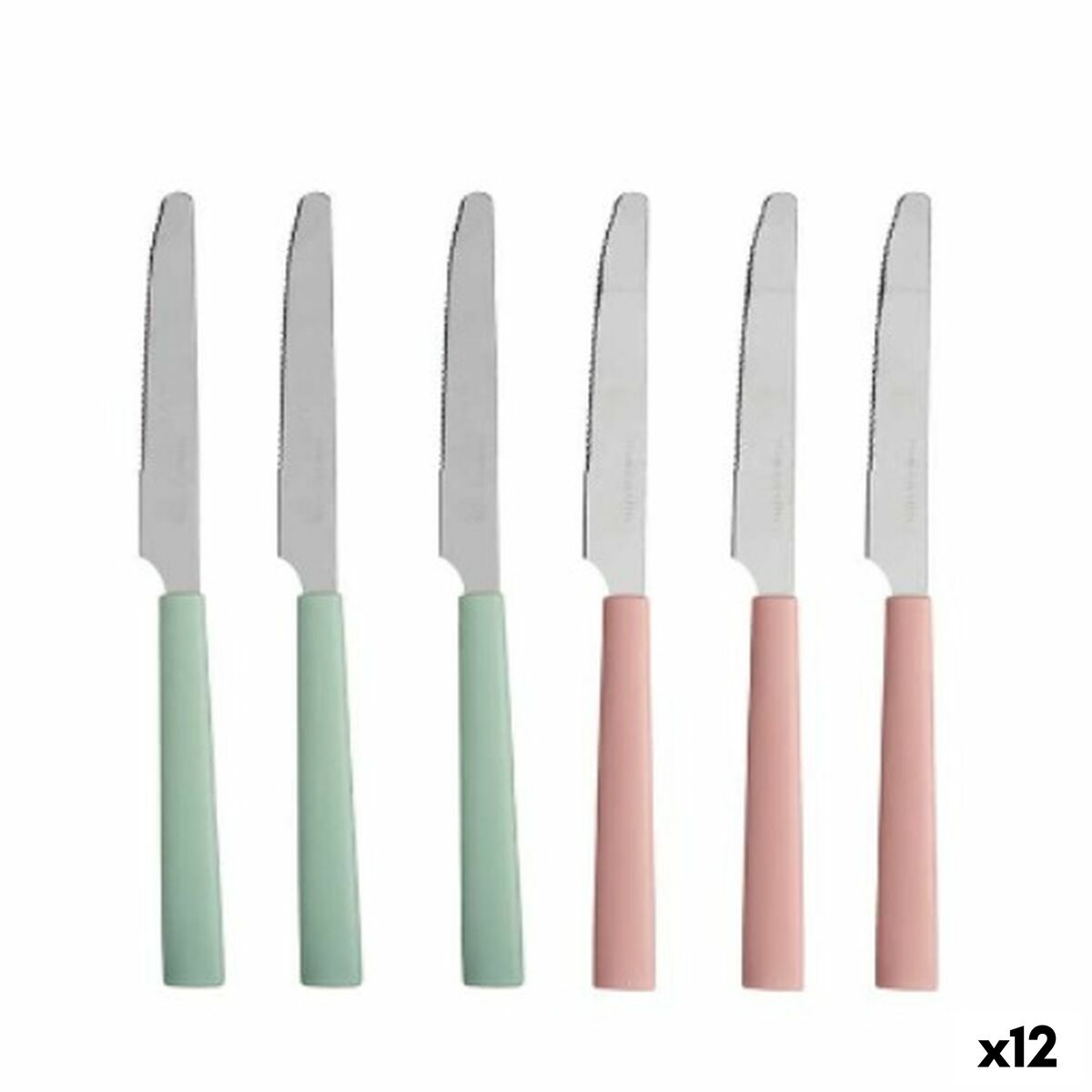 Set di Coltelli Kinvara Verde Rosa Argentato Acciaio inossidabile Plastica 9 x 28,3 x 3 cm (12 Unità)
