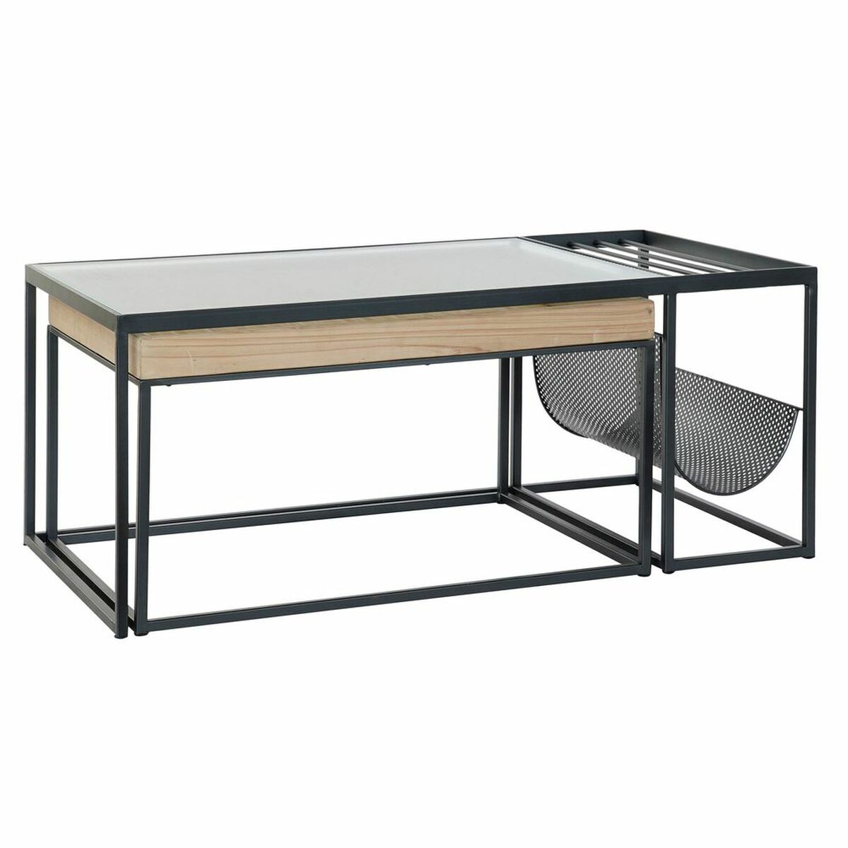 Tavolino da Caffè DKD Home Decor Nero Multicolore Naturale Legno Metallo Bambù Cristallo 110 x 60 x 45 cm