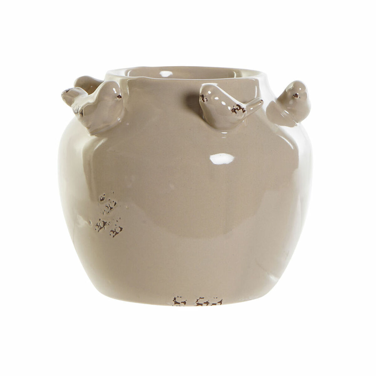 Vaso DKD Home Decor Porcellana Grigio Beige Uccelli Shabby Chic (15 x 15 x 13,5 cm) (2 Unità)