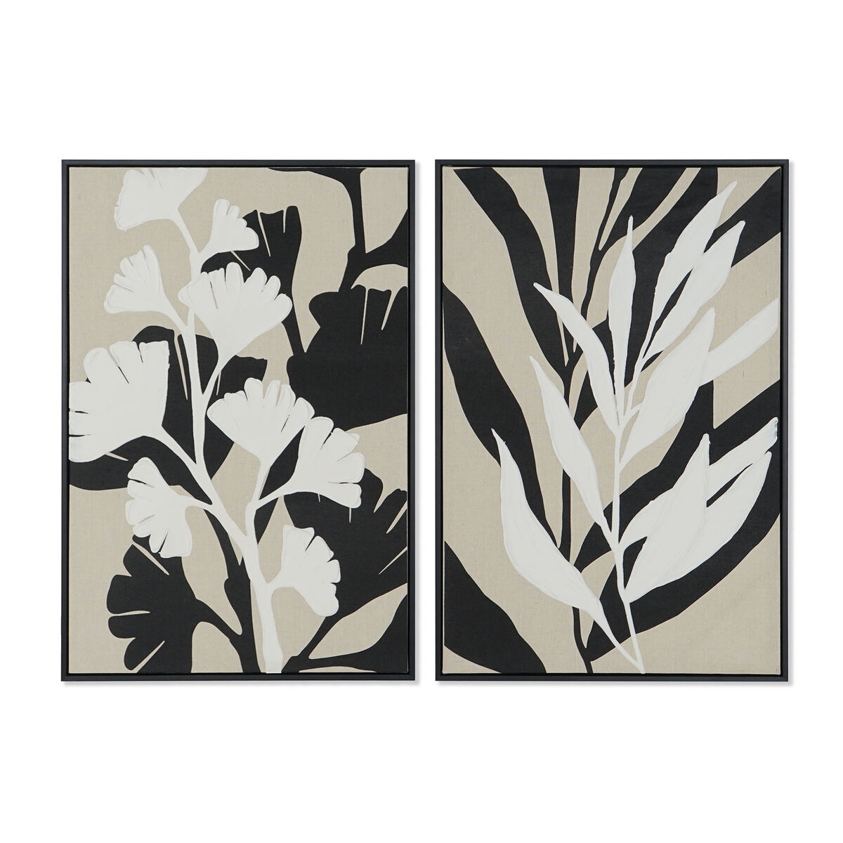 Tela Home ESPRIT Bianco Nero Beige Foglia della pianta Città 63 x 4,3 x 93 cm (2 Unità)