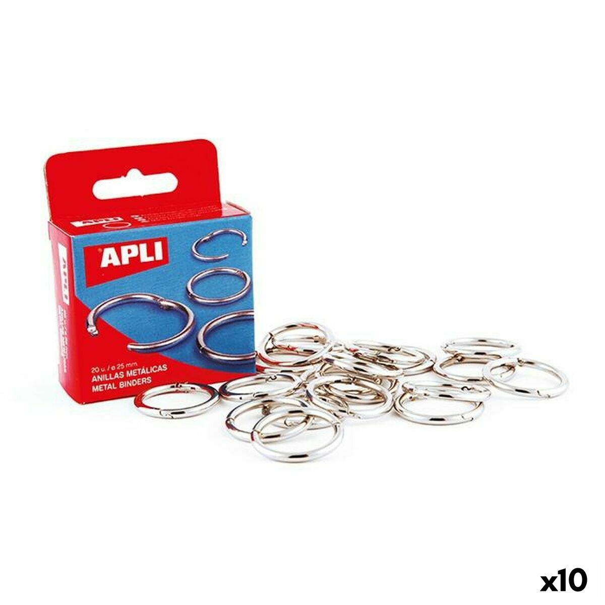 Anelli Apli Argentato Ø 38 mm Rilegatura (10 Unità)