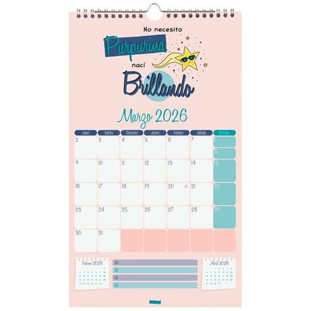 Calendario da parete Finocam Basic Multicolore Carta 2026 21 x 36 cm