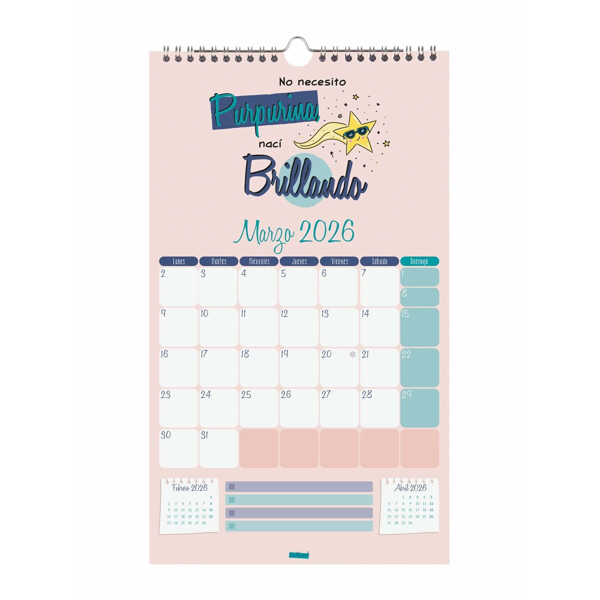 Calendario da parete Finocam Basic Multicolore Carta 2026 21 x 36 cm - Image 3