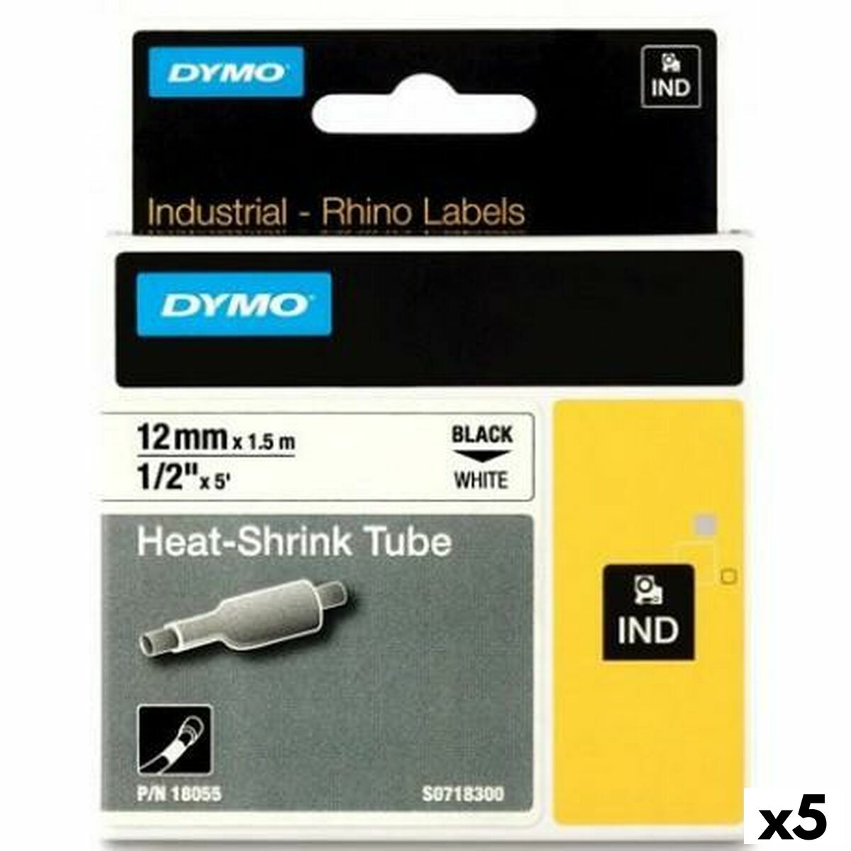 Nastro Laminato per Etichettatrici Rhino Dymo ID1-12 Bianco Nero 12 x 1,5 mm (5 Unità)