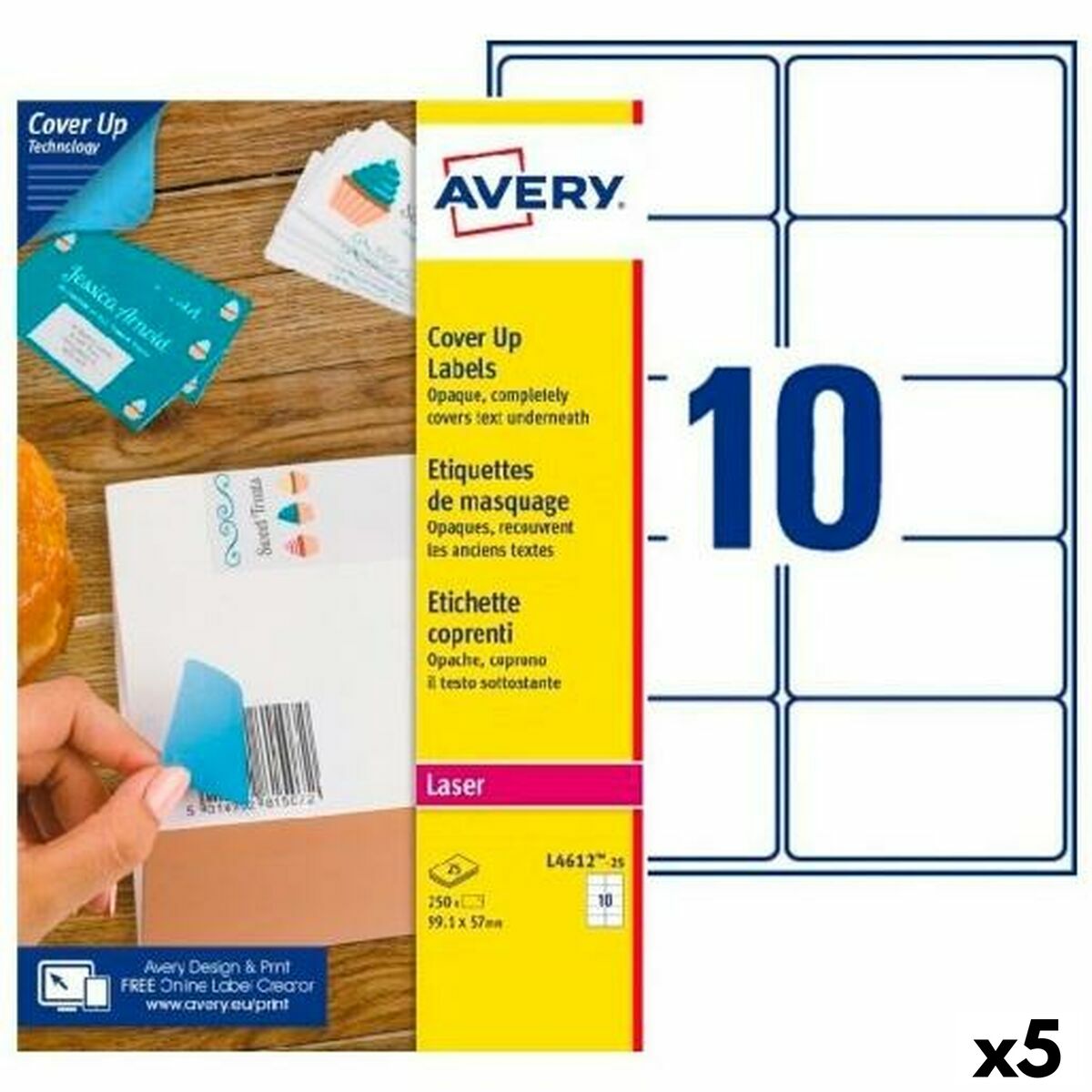 Etichette per Stampante Avery L4612 Bianco 25 Fogli 99,1 x 57 mm (5 Unità)