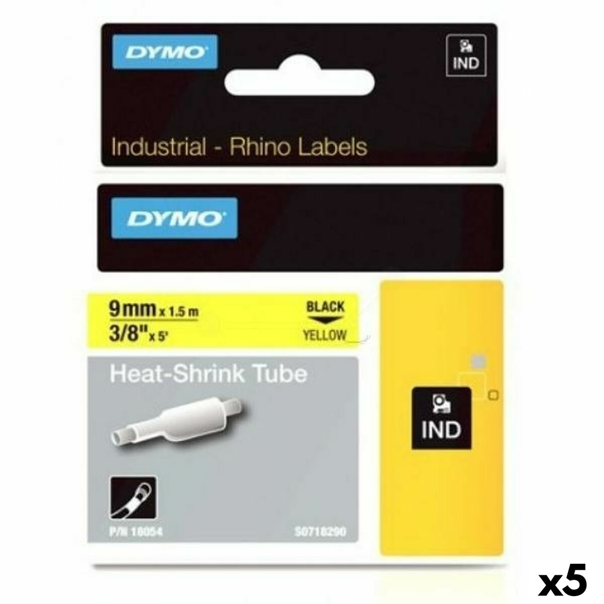 Nastro Laminato per Etichettatrici Rhino Dymo ID1-9 Giallo Nero 9 x 1,5 mm (5 Unità)