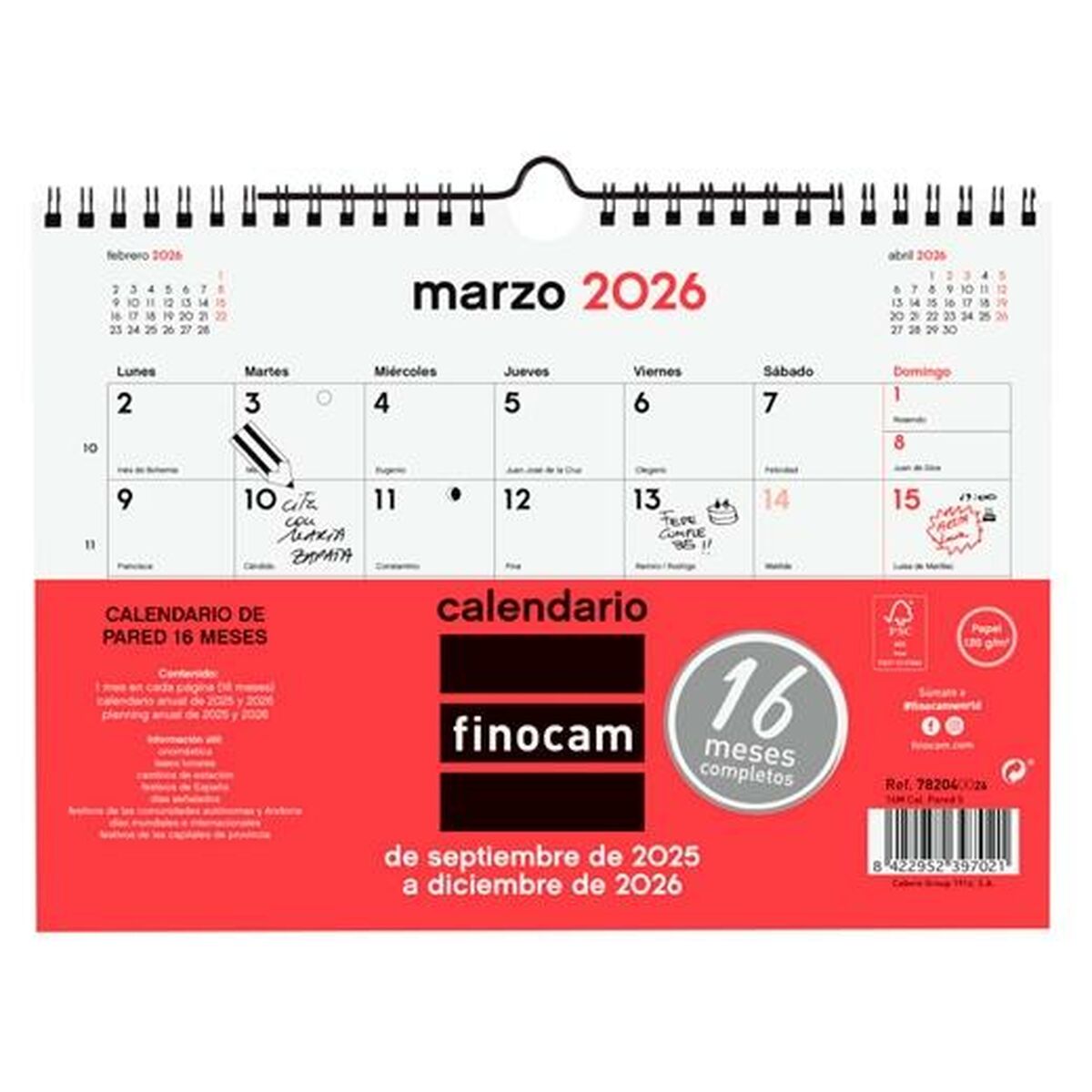 Calendario da parete Finocam Carta 2025-2026 21 x 15 cm