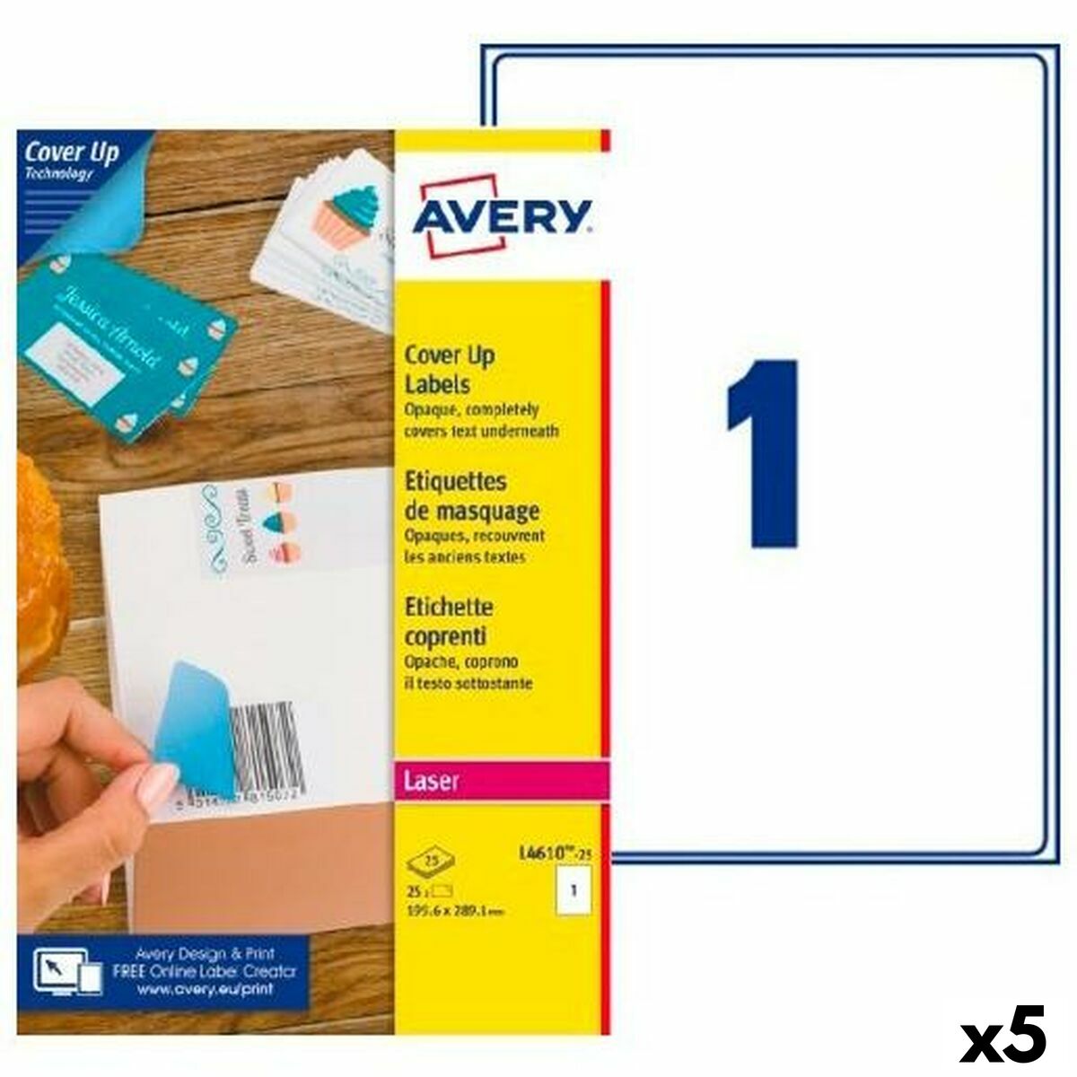 Etichette per Stampante Avery L4610 Bianco 25 Fogli 199,6 x 289,1 mm (5 Unità)