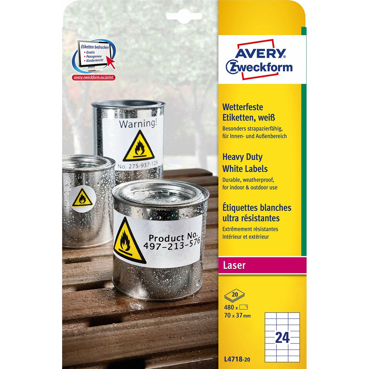 Etichette adesive Avery 20 Fogli Bianco 70 x 37 mm