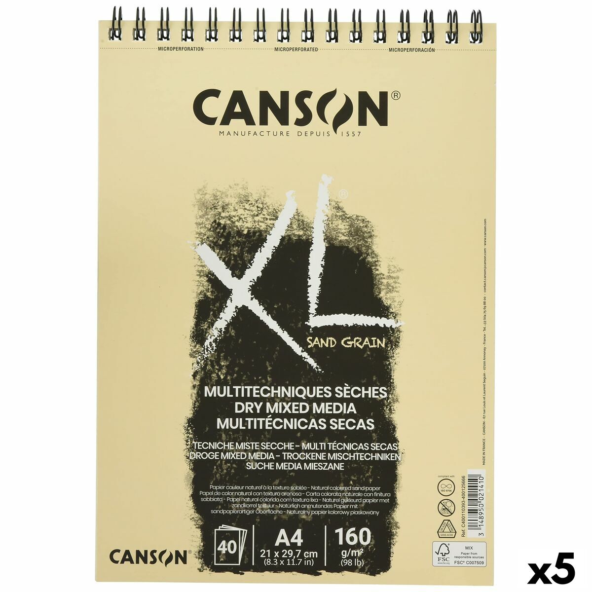 Blocco da disegno Canson XL Sand Naturale A4 5 Unità 40 fogli 160 g/m2