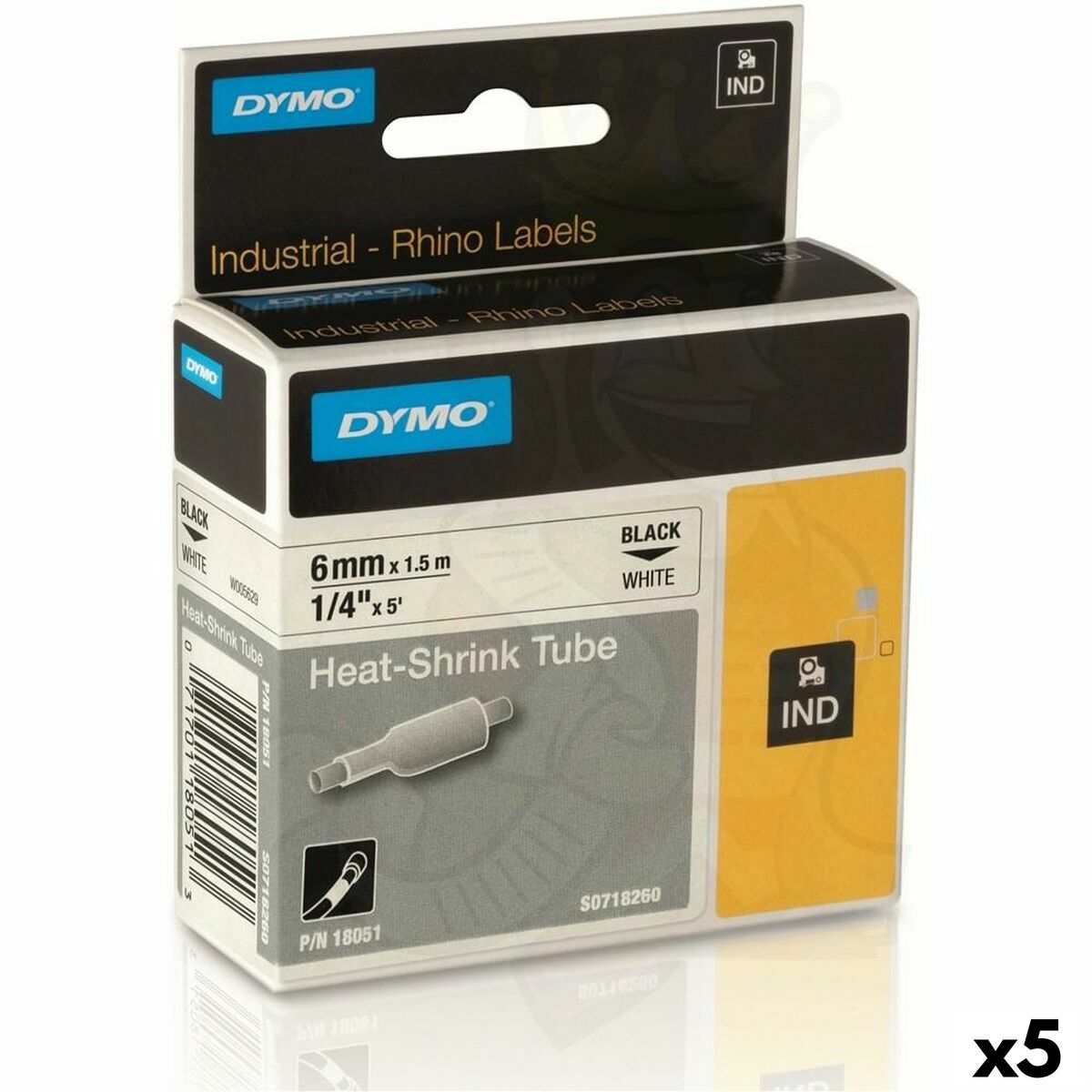 Nastro Laminato per Etichettatrici Rhino Dymo ID1-6 Giallo Nero 6 x 1,5 mm (5 Unità)