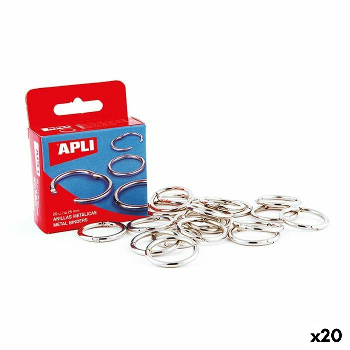 Anelli Apli Argentato Ø 25 mm Rilegatura (20 Unità)