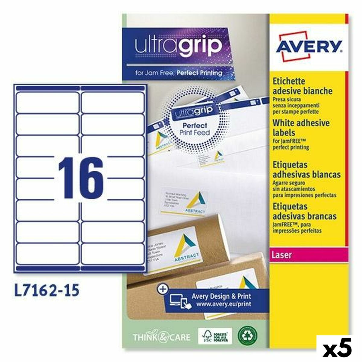 Etichette per Stampante Avery L7162 Bianco 15 Fogli 99,1 x 33,9 mm (5 Unità)