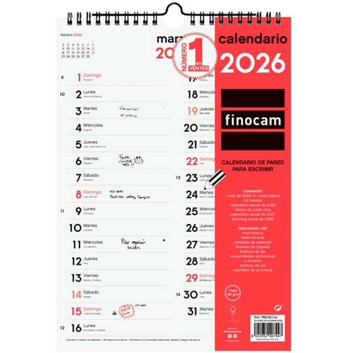 Calendario da parete Finocam A4 Carta 2026 21 x 30 cm