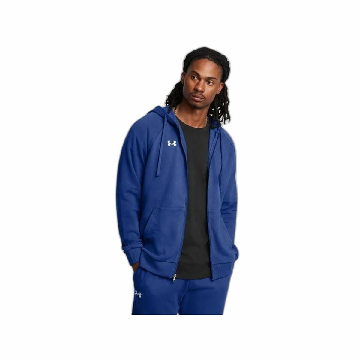 Felpa con Cappuccio Uomo Under Armour Rival Fleece Fz Azzurro Taglia:L - Image 3