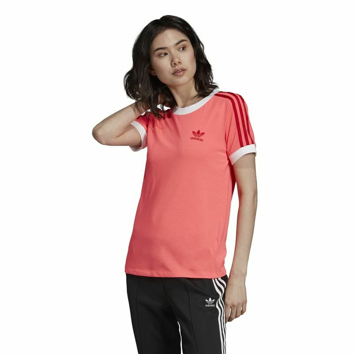 Maglia a Maniche Corte Donna Adidas 3 Stripes Salmone Taglia:36