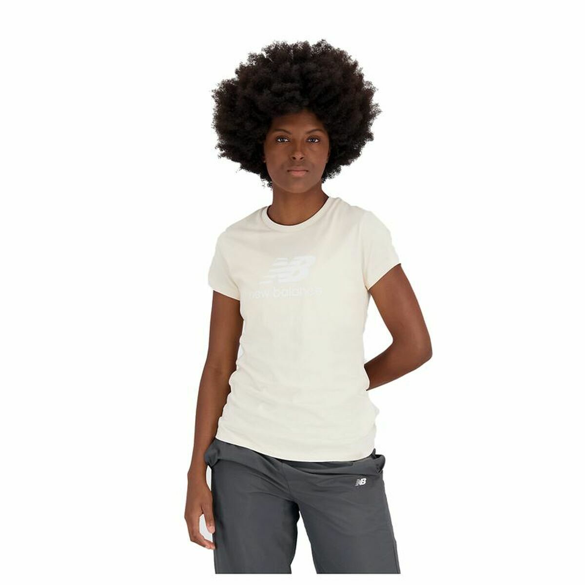 Maglia a Maniche Corte Donna New Balance Essentials Beige Taglia:M