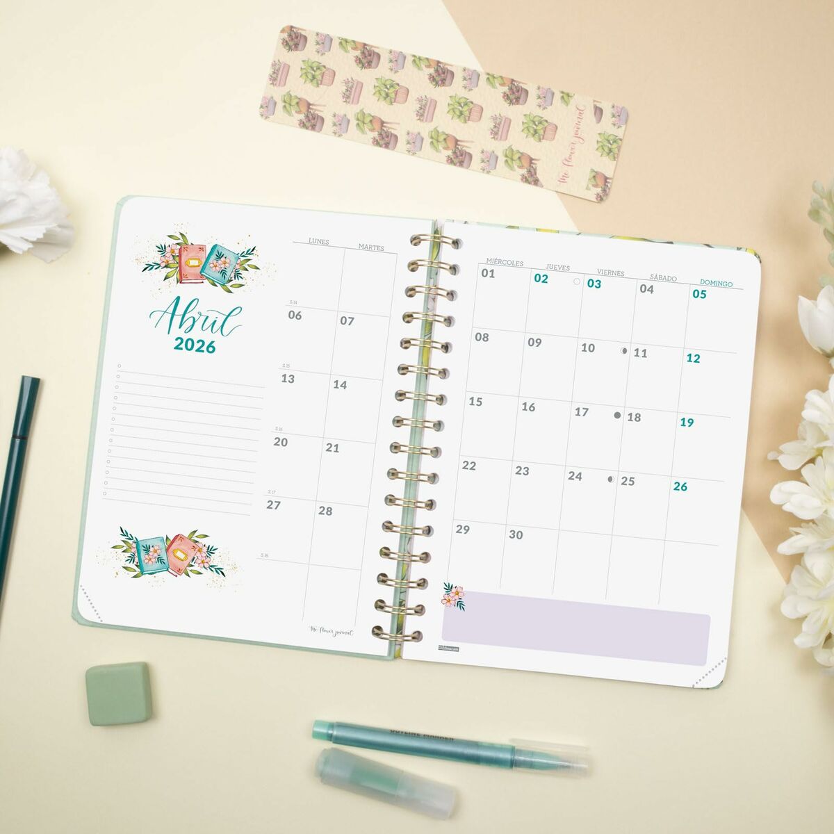 Agenda Finocam THE FLOWER JOURNAL A5 15,5 x 21,2 cm Verde 2026 - Image 5