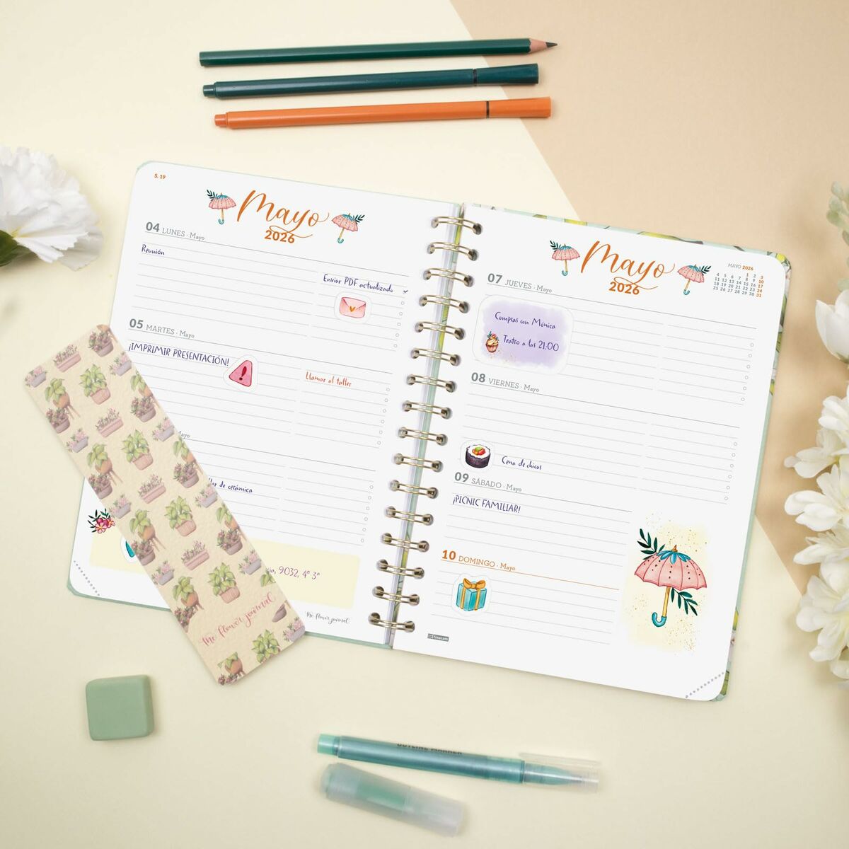 Agenda Finocam THE FLOWER JOURNAL A5 15,5 x 21,2 cm Verde 2026 - Image 4