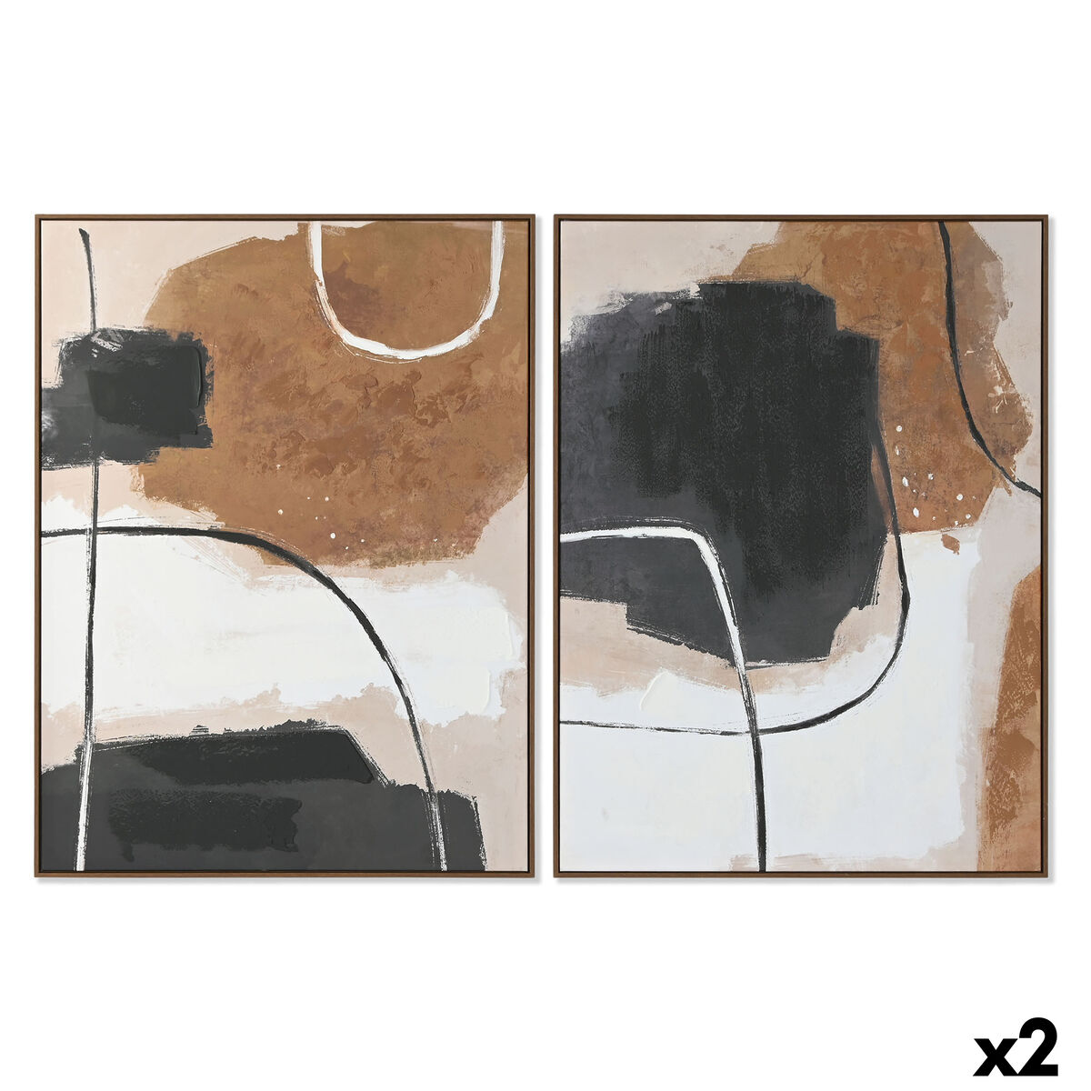 Tela Home ESPRIT Bianco Marrone Nero Astratto Città 90 x 4 x 120 cm (2 Unità)