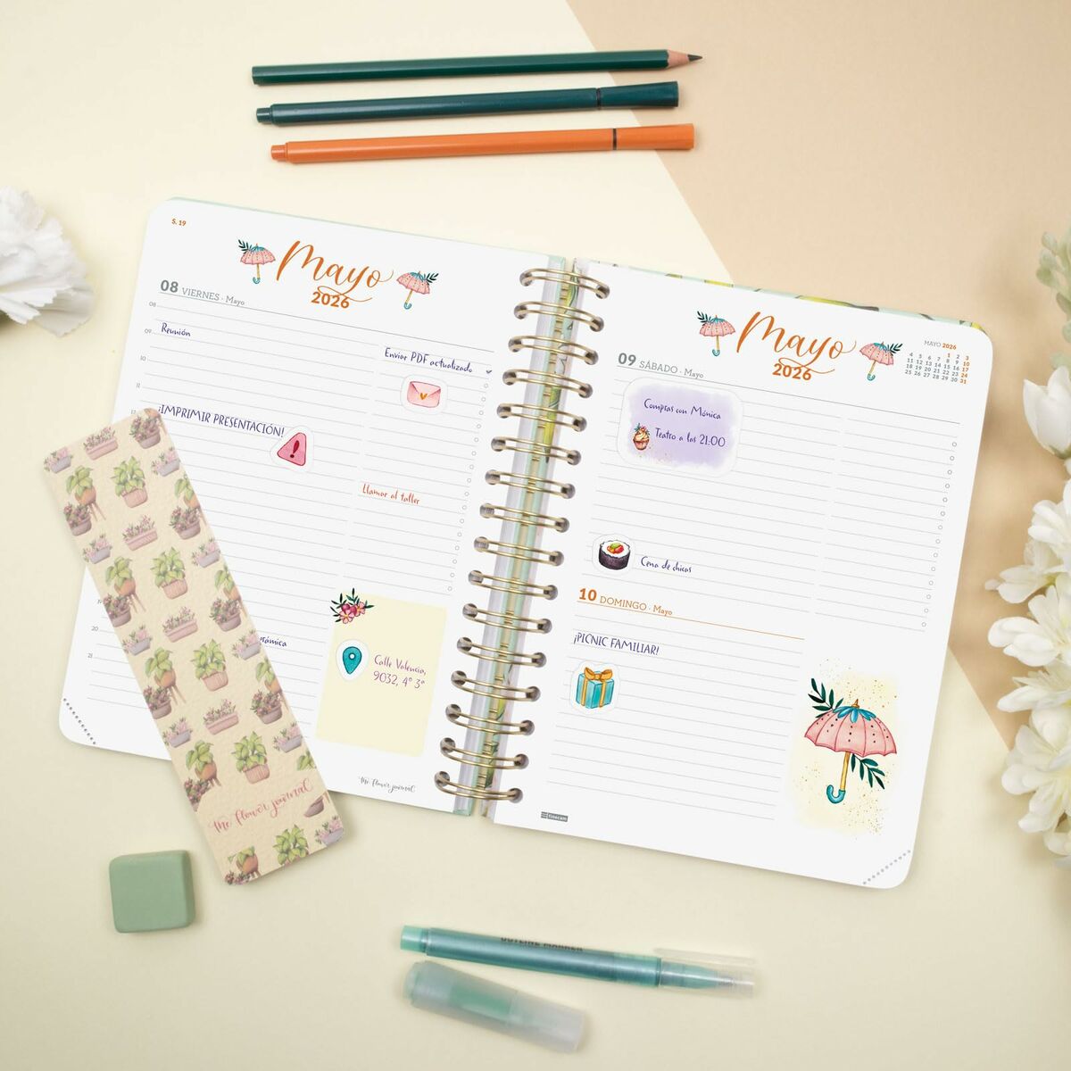 Agenda Finocam THE FLOWER JOURNAL A5 15,5 x 21,2 cm Verde 2026 - Image 4