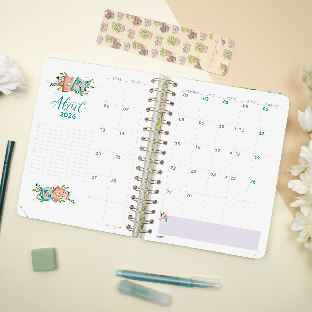 Agenda Finocam THE FLOWER JOURNAL A5 15,5 x 21,2 cm Verde 2026 - Image 5