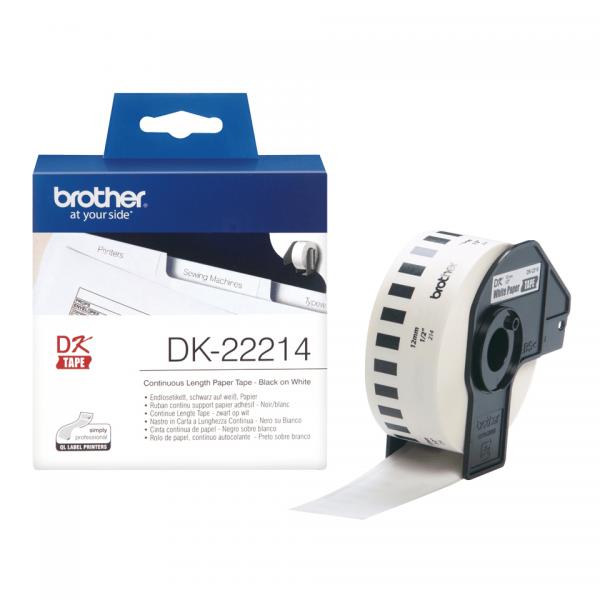 Nastro a lunghezza continua di carta termica Brother DK-22214 Bianco Nero