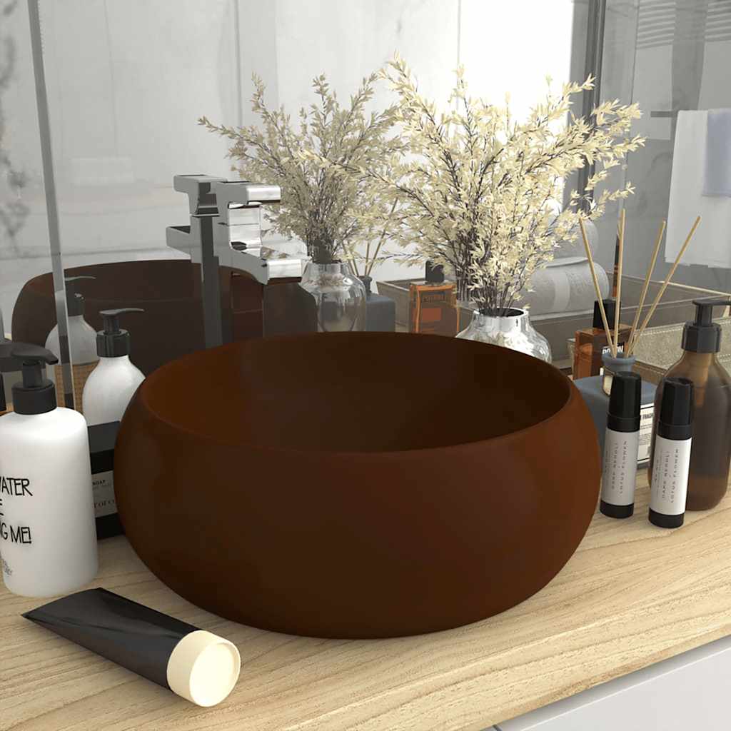 vidaXL Luxuriöses Waschbecken Rund Matt Dunkelbraun 40x15 cm Keramik
