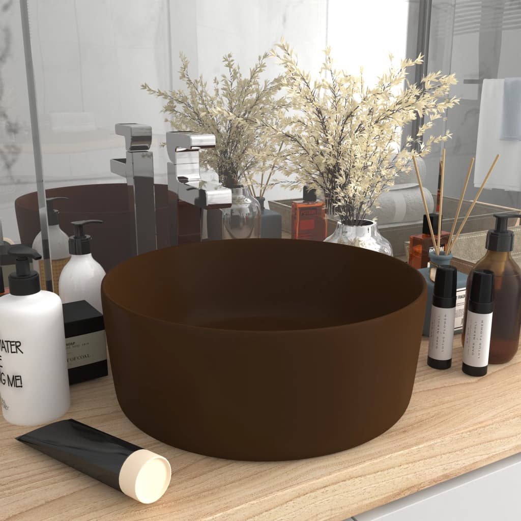 vidaXL Luxuriöses Waschbecken Rund Matt Dunkelbraun 40x15 cm Keramik