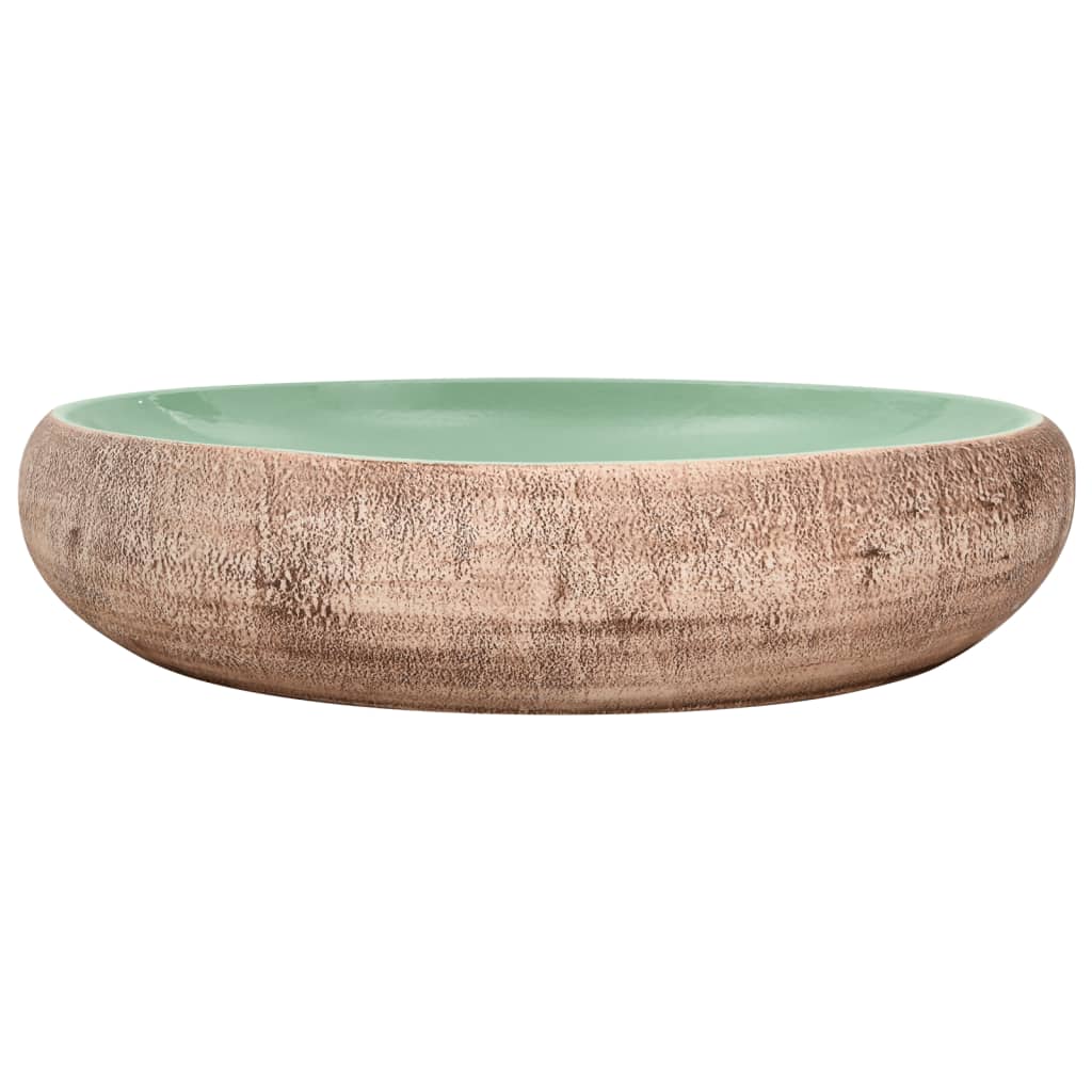 vidaXL Aufsatzwaschbecken Grün und Braun Oval 59x40x15 cm Keramik - Image 3