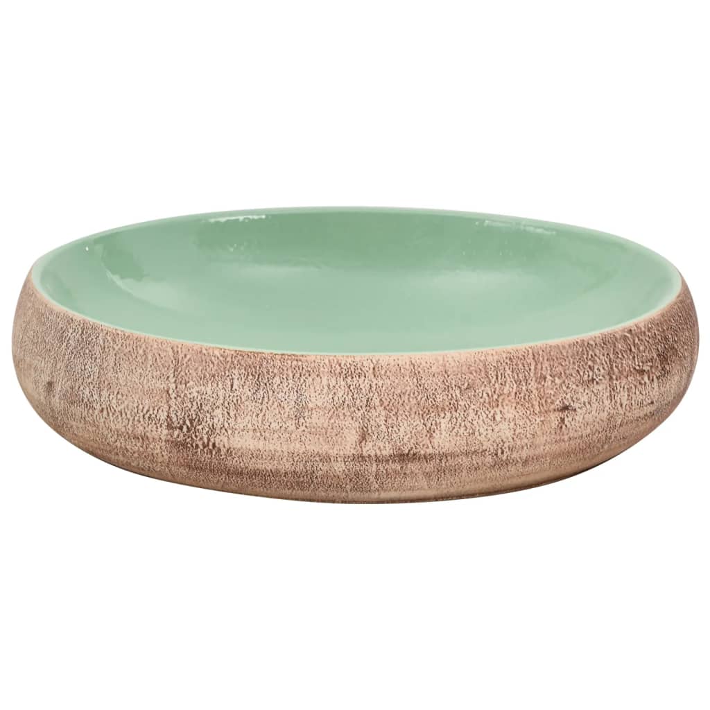 vidaXL Aufsatzwaschbecken Grün und Braun Oval 59x40x15 cm Keramik - Image 4