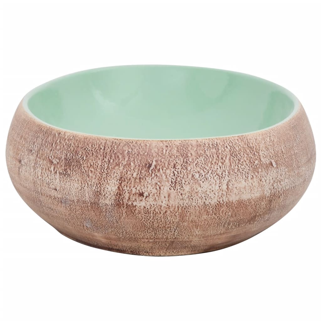 vidaXL Aufsatzwaschbecken Grün und Braun Oval 59x40x15 cm Keramik - Image 5
