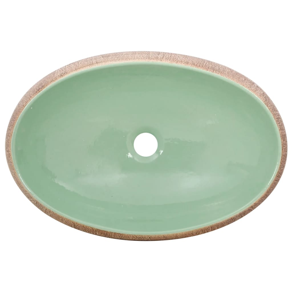 vidaXL Aufsatzwaschbecken Grün und Braun Oval 59x40x15 cm Keramik - Image 6