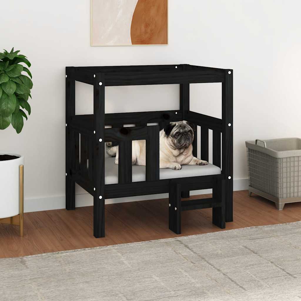 vidaXL Lit pour chien Noir 65,5x50,5x70 cm Bois de pin solide