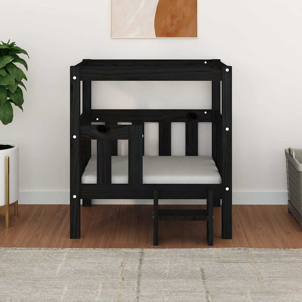 vidaXL Lit pour chien Noir 65,5x50,5x70 cm Bois de pin solide - Image 3