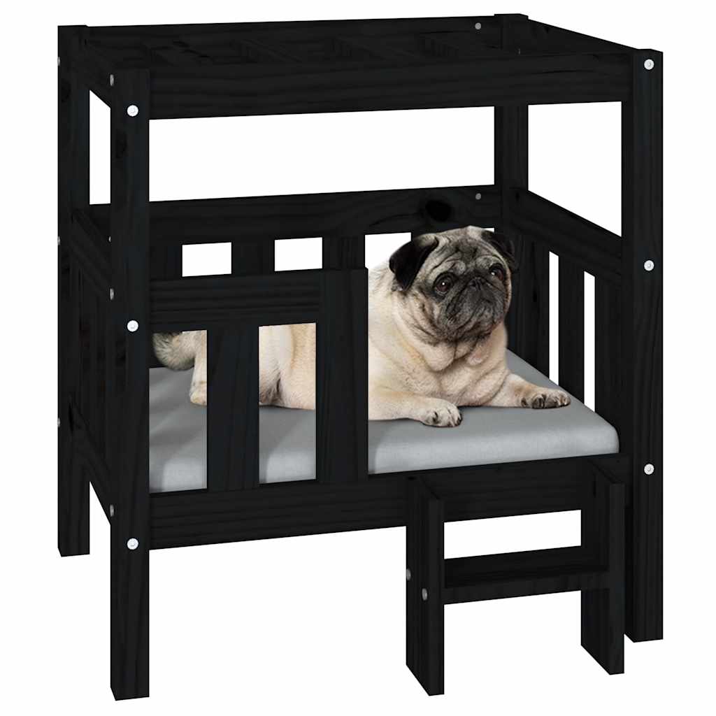 vidaXL Lit pour chien Noir 65,5x50,5x70 cm Bois de pin solide - Image 4
