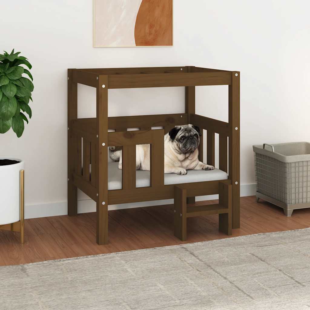 vidaXL Lit pour chien Marron miel 65,5x50,5x70 cm Bois de pin solide