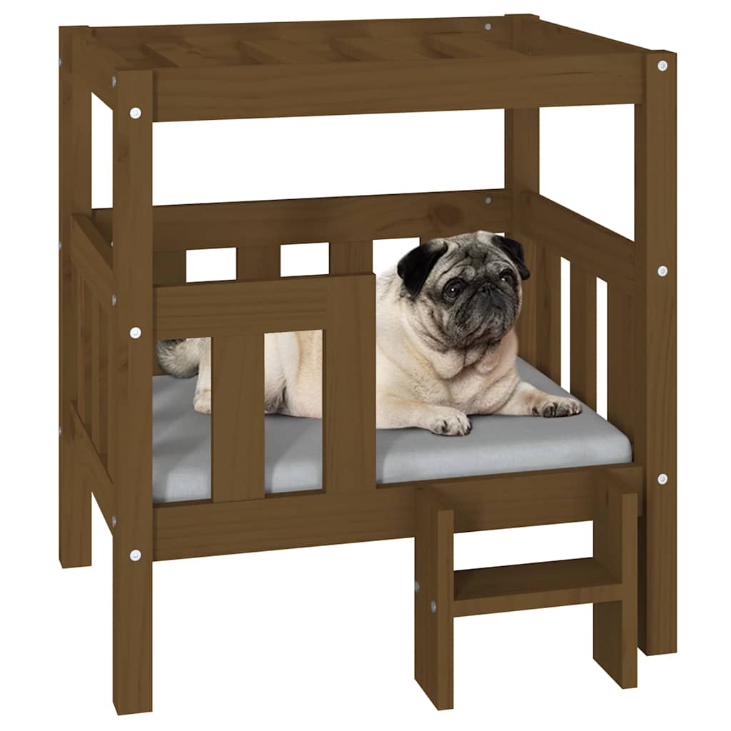 vidaXL Lit pour chien Marron miel 65,5x50,5x70 cm Bois de pin solide - Image 4