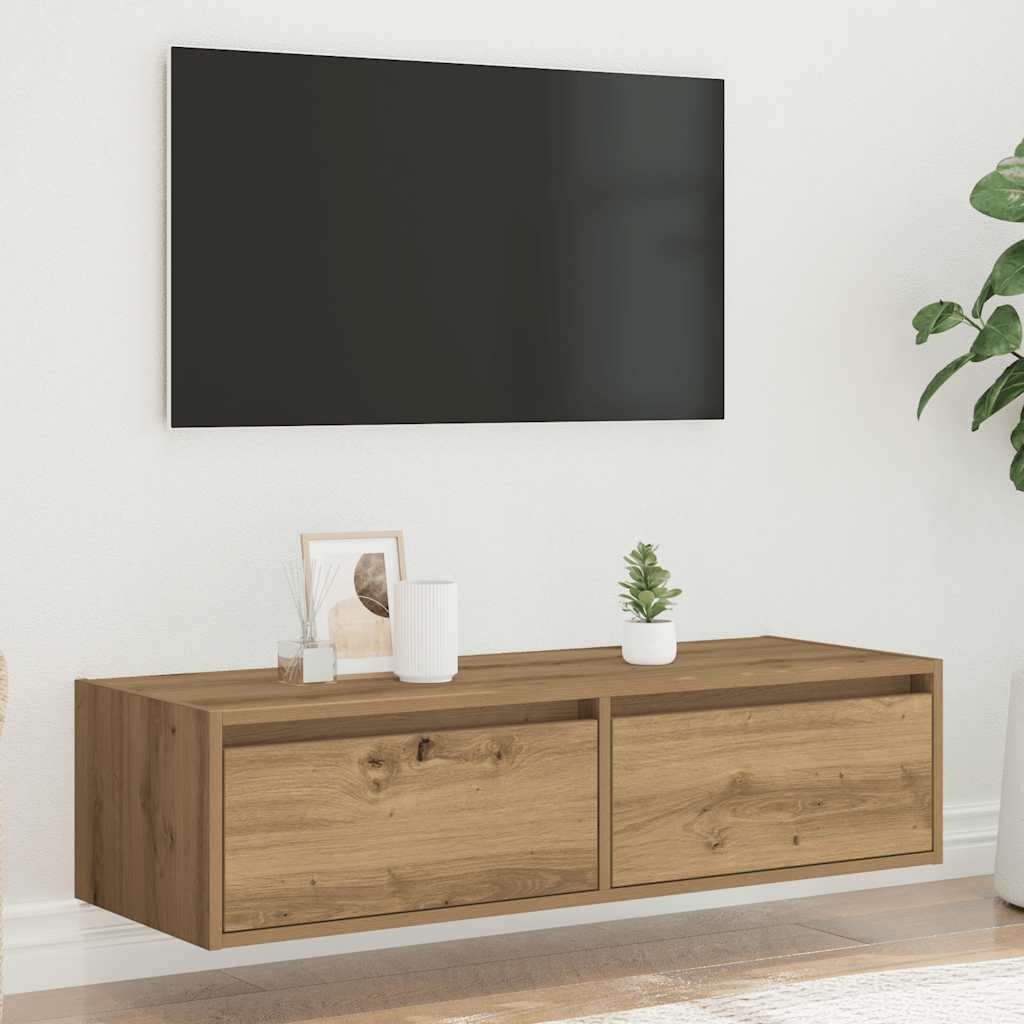 vidaXL Mueble de TV con luces LED roble artisan 100X35,5x25 cm - Image 4