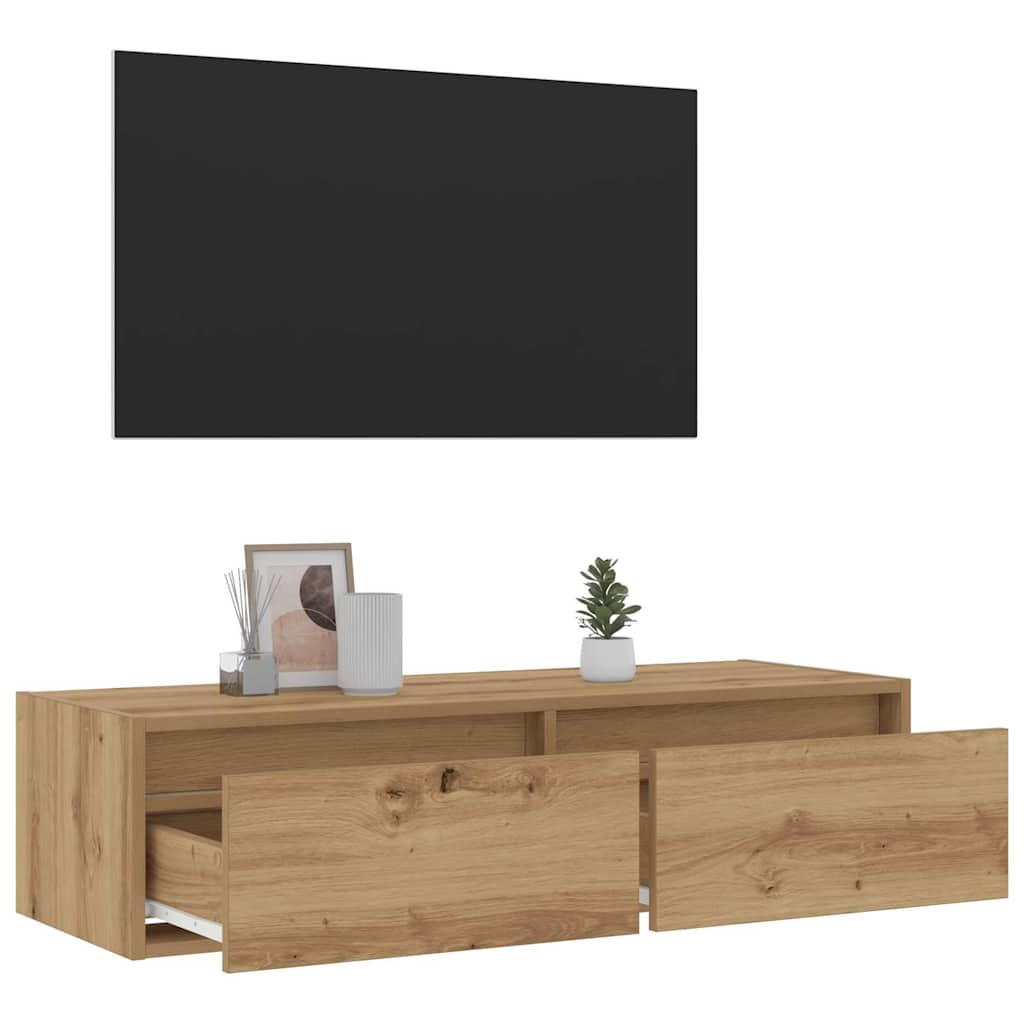 vidaXL Mueble de TV con luces LED roble artisan 100X35,5x25 cm - Image 5
