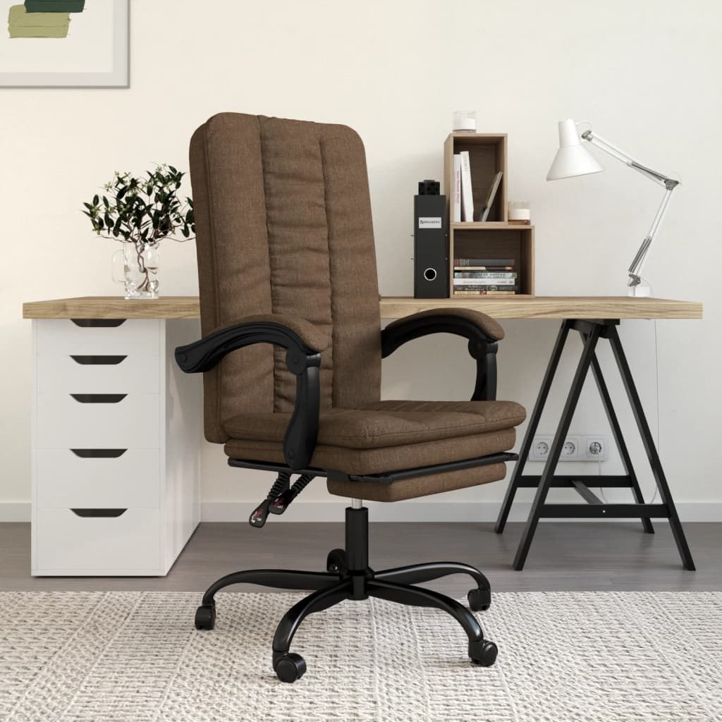 vidaXL Silla de oficina reclinable de tela marrón