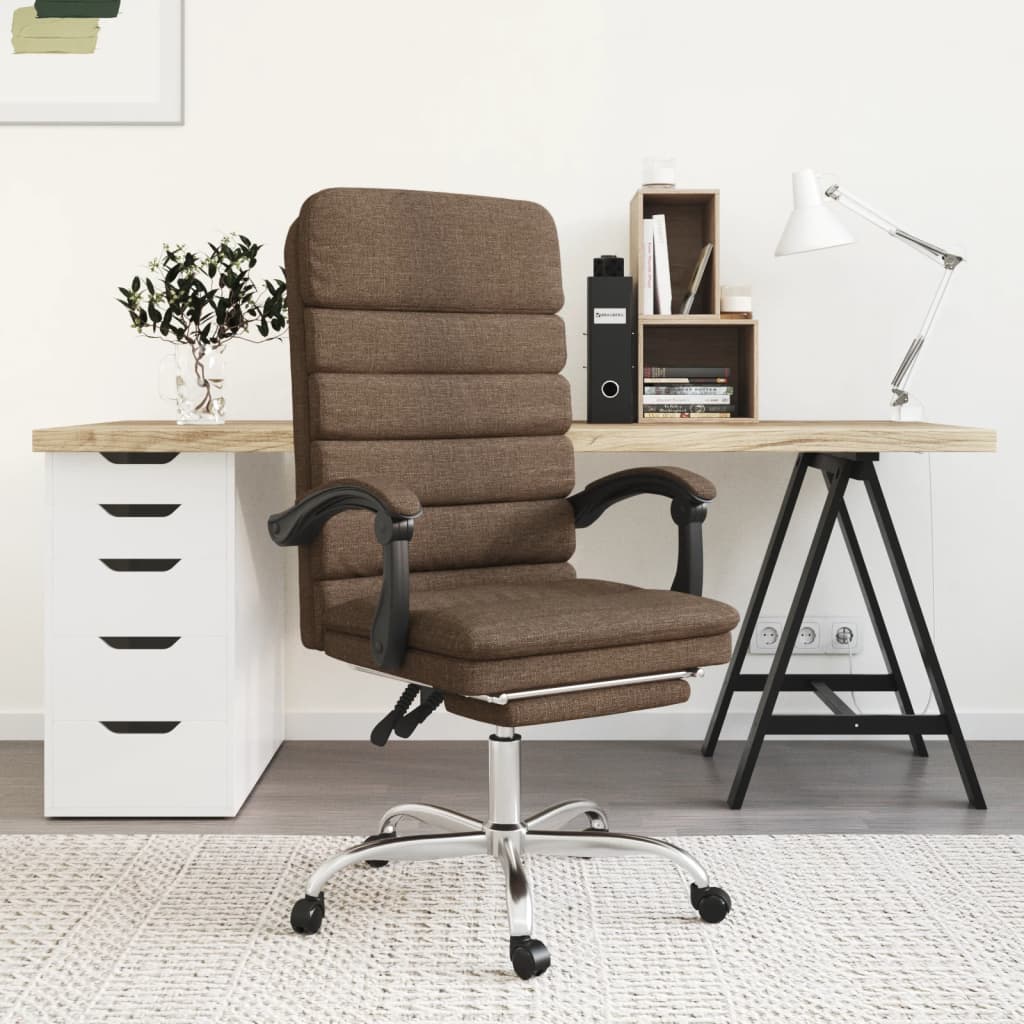 vidaXL Silla de oficina reclinable con masaje de tela marrón