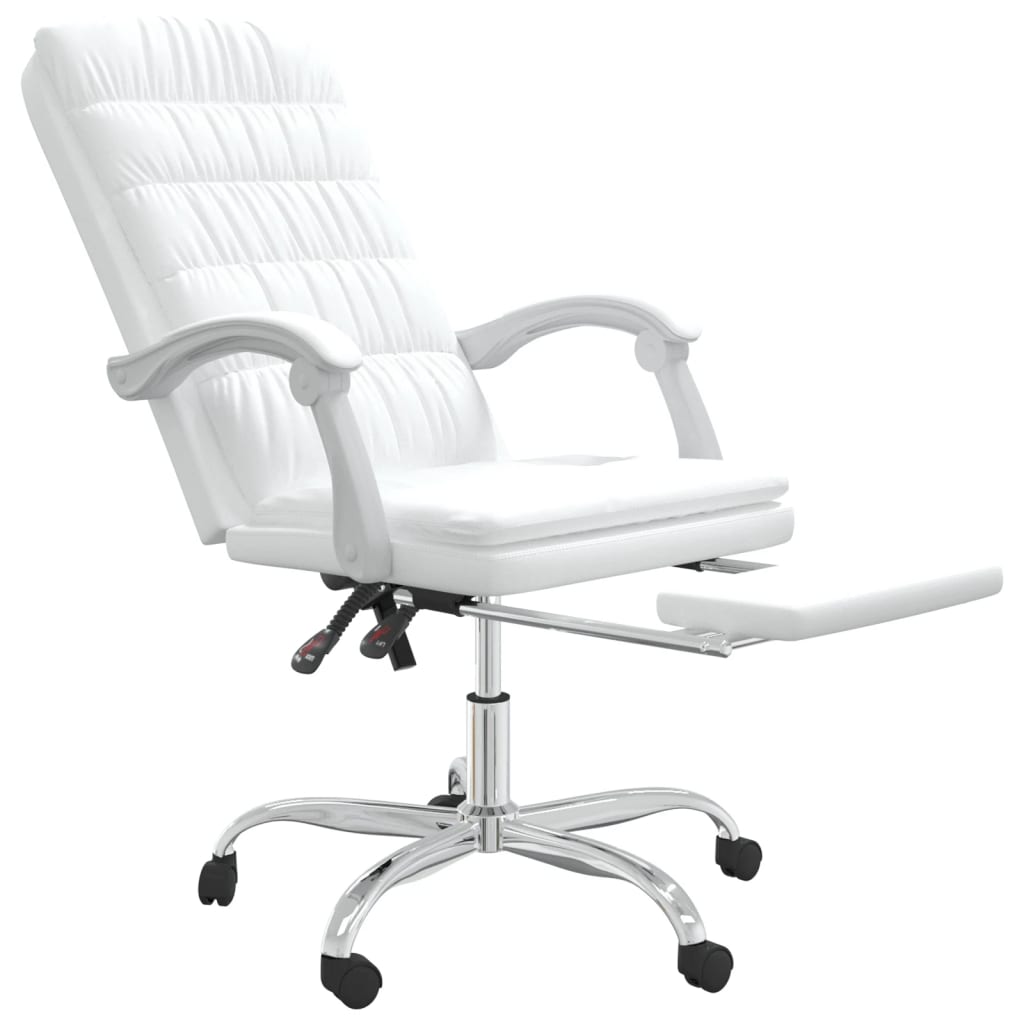 vidaXL Silla de oficina reclinable cuero sintético blanco - Image 6