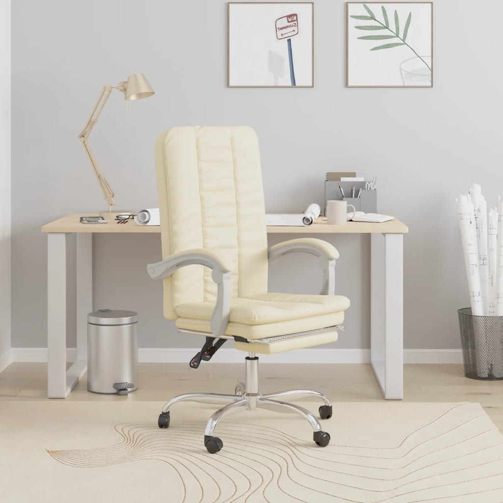 vidaXL Silla de oficina reclinable cuero sintético crema