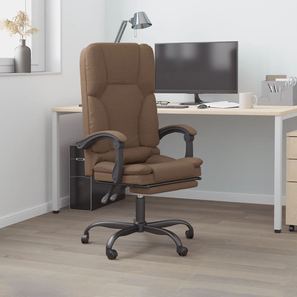 vidaXL Silla de oficina reclinable con masaje de tela marrón