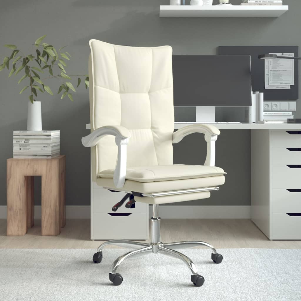 vidaXL Silla de oficina reclinable cuero sintético crema