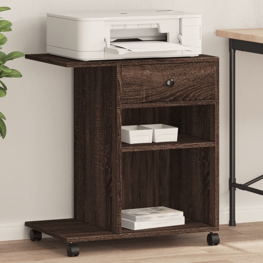 vidaXL Soporte para impresora con ruedas marrón roble 60x40x68,5 cm